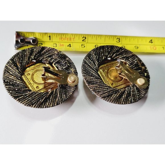 Vintage 80's Fabric Wrapped Jeweled Earrings (A387) - Picture 3 of 3